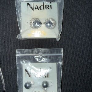 Nadri Silver and Black Stud Earrings
